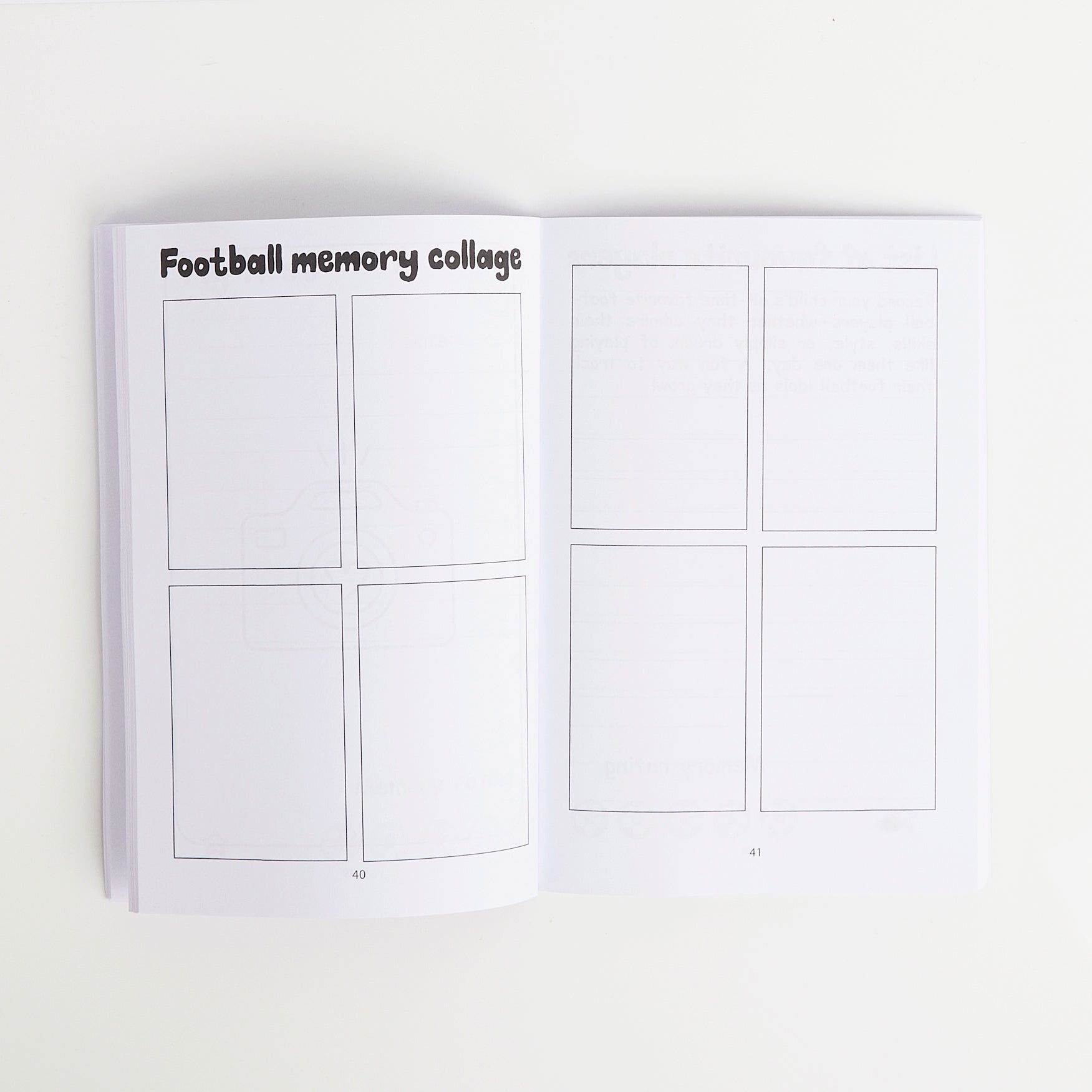 Blank card with 'Football memory collage' text on a white background