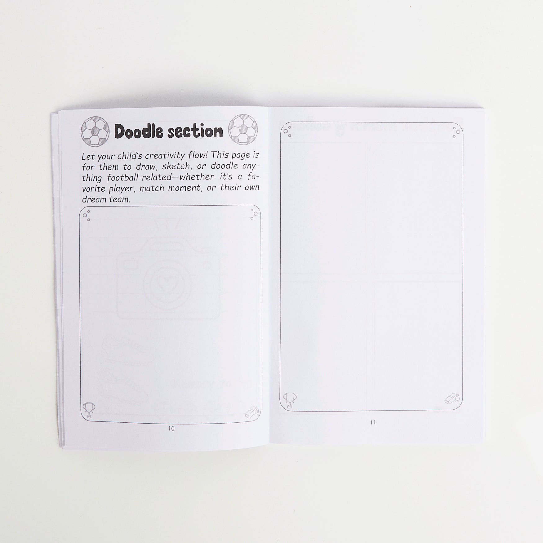 Blank pages with text for doodling on a white background